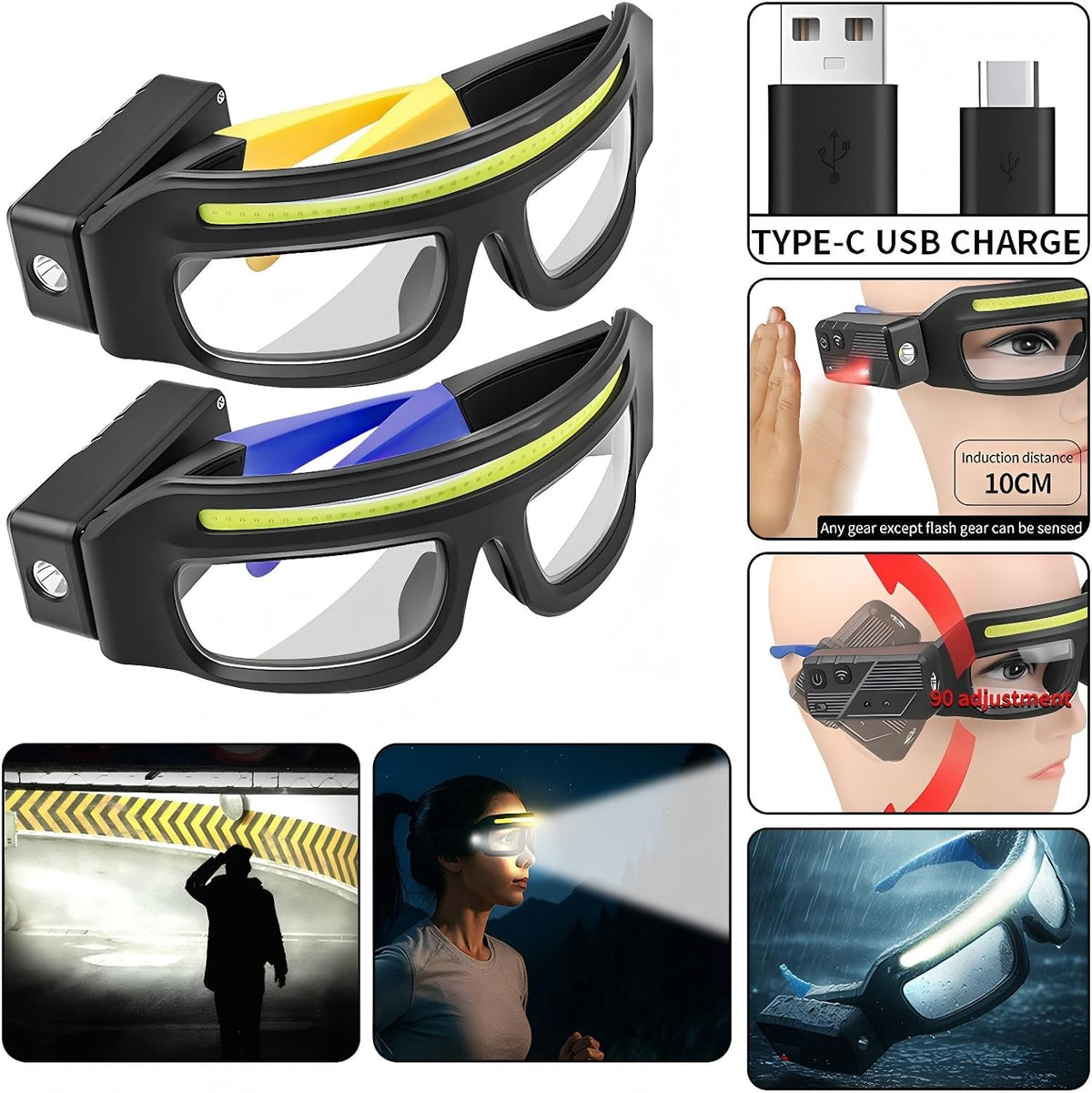 Light Exactly Where You Look – Rechargeable Hands-Free LED Light Glasses｜Dual Near &amp; Distance Lighting with 5 Modes, Touchless Wave Control and USB-C Charging