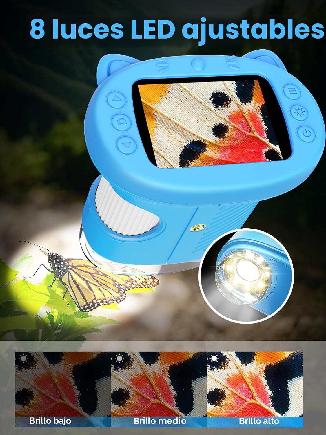 Microscopio para niños, microscopio digital de 2.4 pulgadas con aumento de 1000X, cámara de mano, mini lupa de bolsillo, juguetes educativos de regalos de cumpleaños de Navidad para mayores de 3