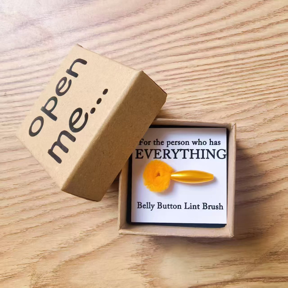 Funny Belly Button Lint Brush Gift Set – Mini Gag Gift with “Open Me” Box