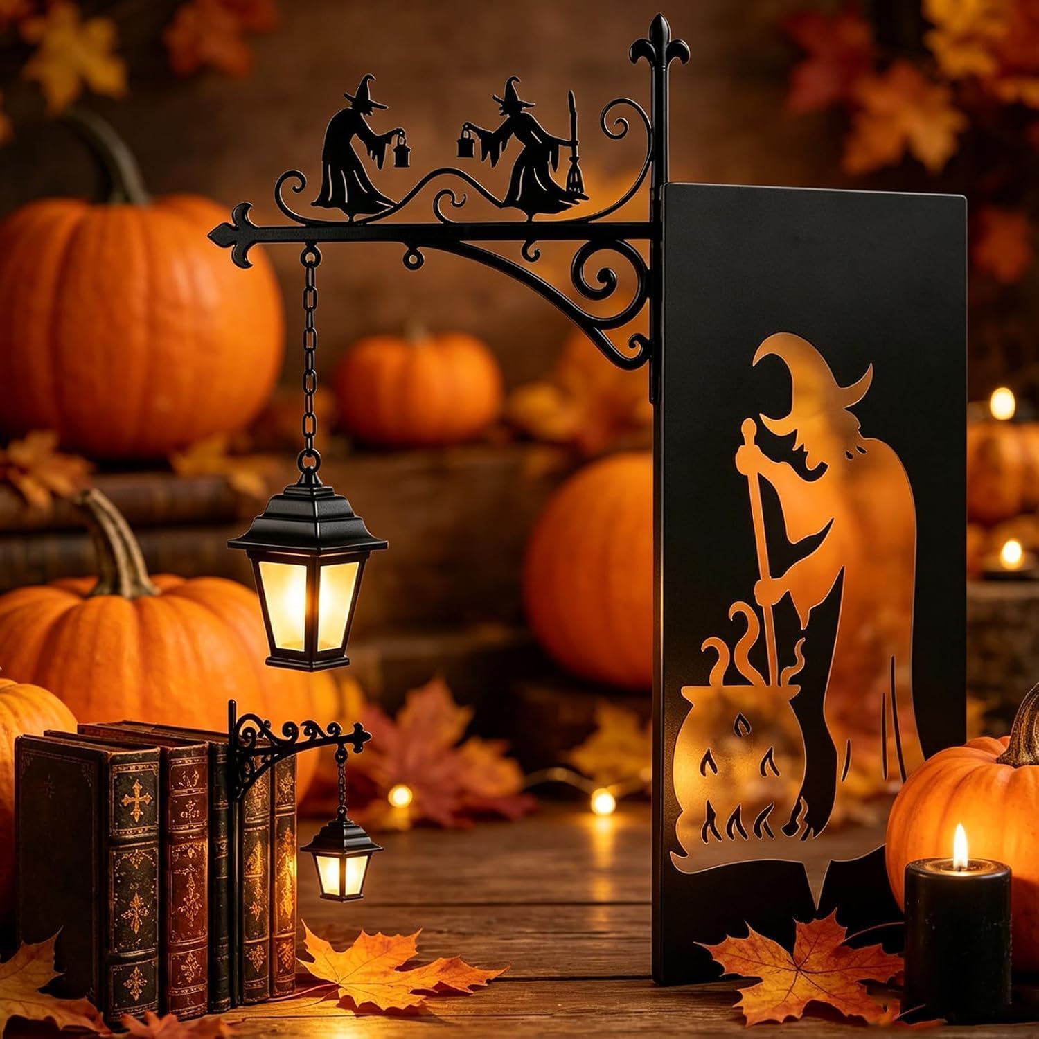 Witch Bookshelf Lamp, Gothic Table Lamp with Vintage Bookcase Design, Halloween Room Decor, 3D Illusion Reading Nook Light for Bedroom, Living Room and Library