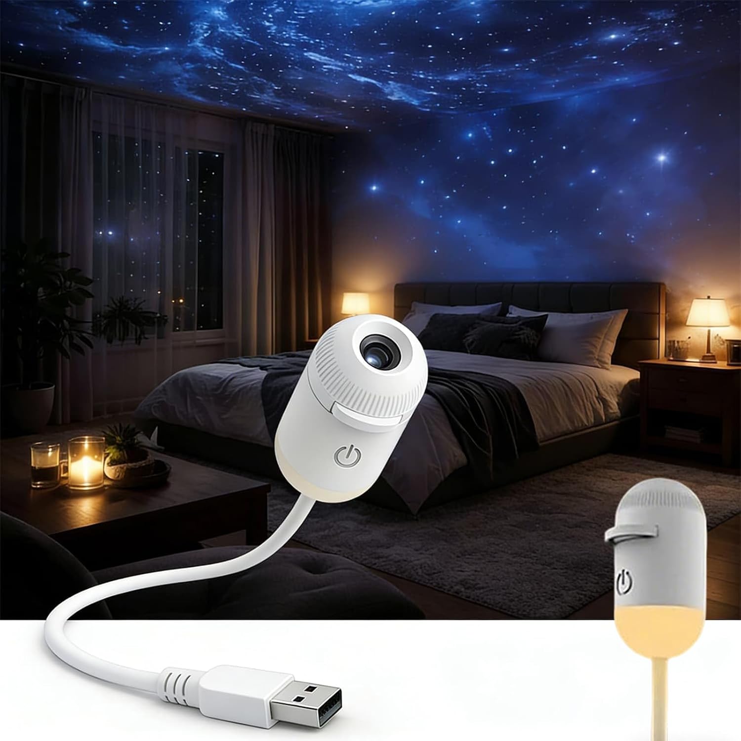 USB Starry Sky Projector Night Light – 3-in-1 / 6-in-1 / 12-in-1 / 24-in-1 Galaxy Light Projector with Replaceable Film Discs for Bedroom & Kids Room Decor