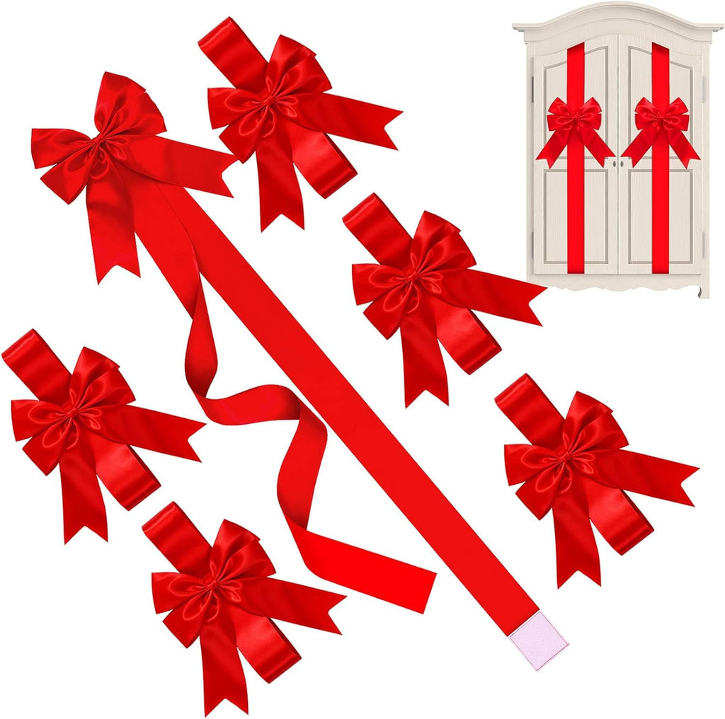 Red Pre-Tied Christmas Cabinet Bows with Long Ribbon Tails – 39.4 in Festive Holiday Decorations for Kitchen Cabinets, Doors, Chairs and Stair Railings, 2/4/6/8-Pack