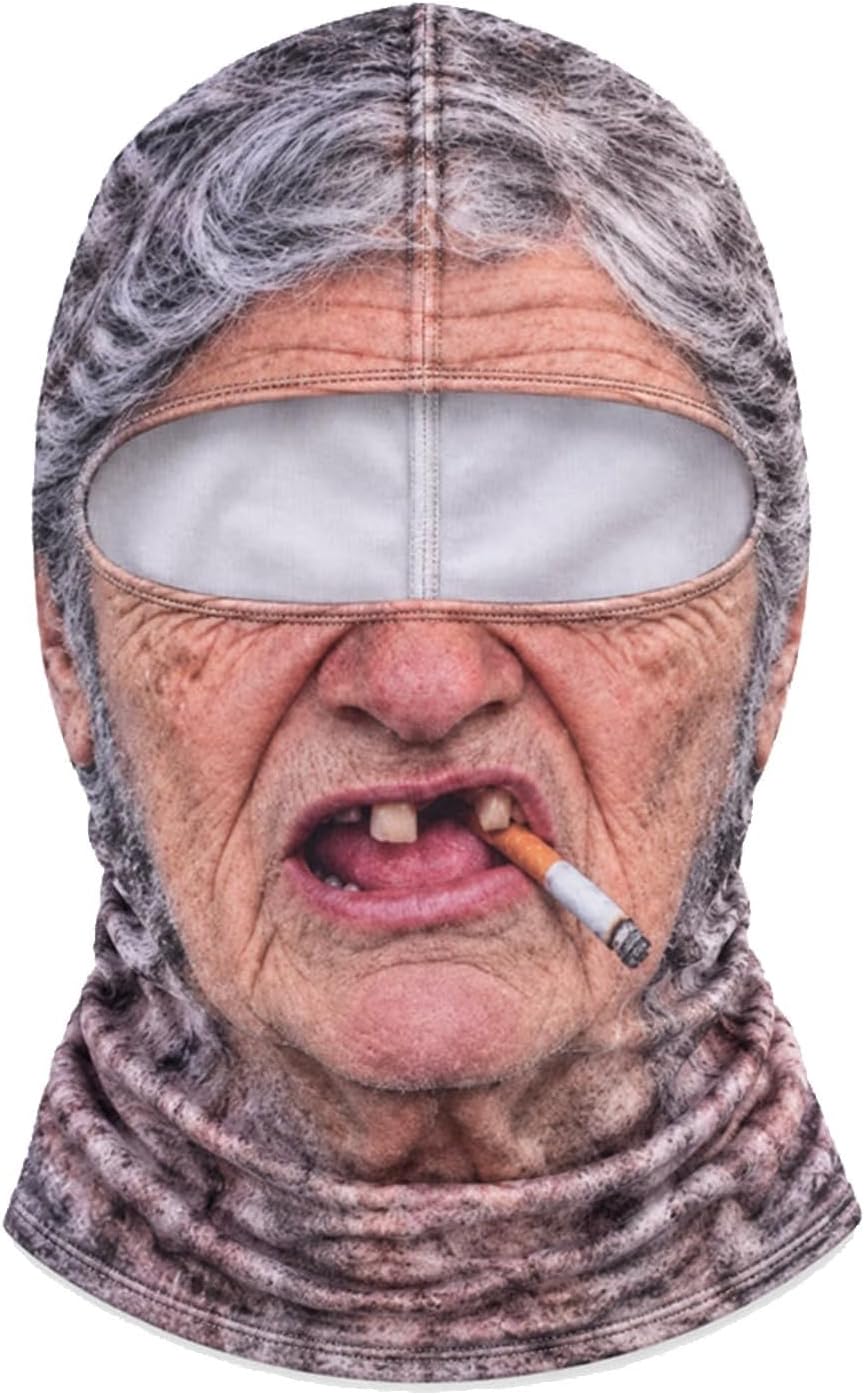 Funny Old Man Balaclava Mask – Realistic 3D-Print Grandpa Face Cover for Skiing, Snowboarding, Halloween & Costume Parties