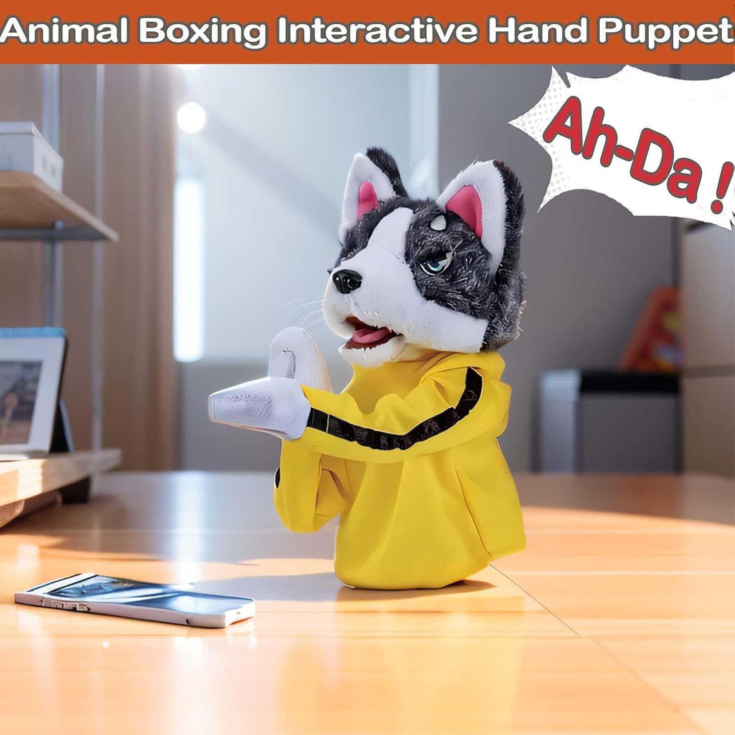 Kung Fu Husky, marioneta de boxeo, marioneta de mano de perro, marionetas de boxeo, guantes de husky de juguete de Kung Fu con sonidos y acción de boxeo, marioneta de boxeo para niños y regalos.