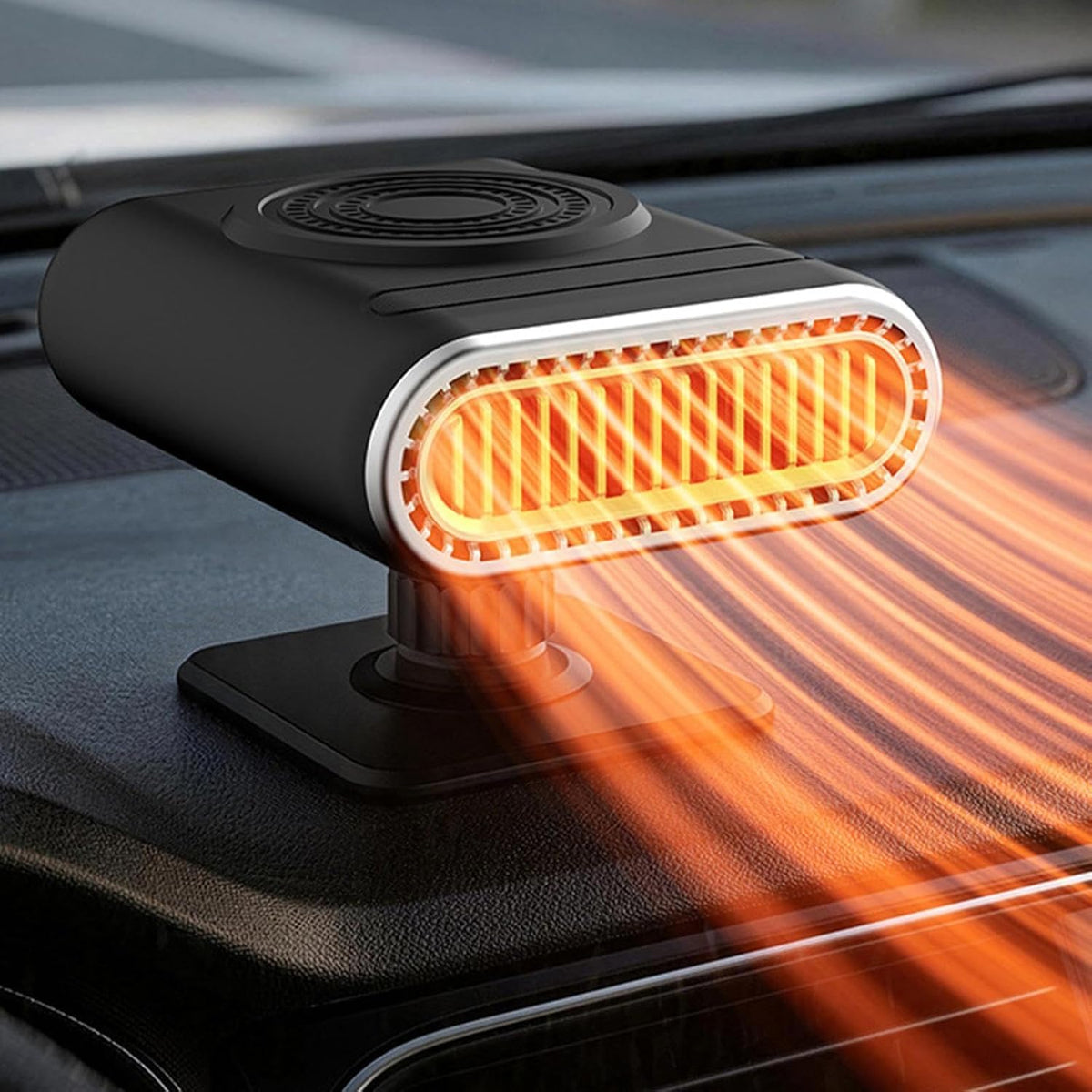 12V Portable Car Heater & Defogging Fan – 120W Three-Setting Dashboard Heater with Adjustable Mount for Winter Driving