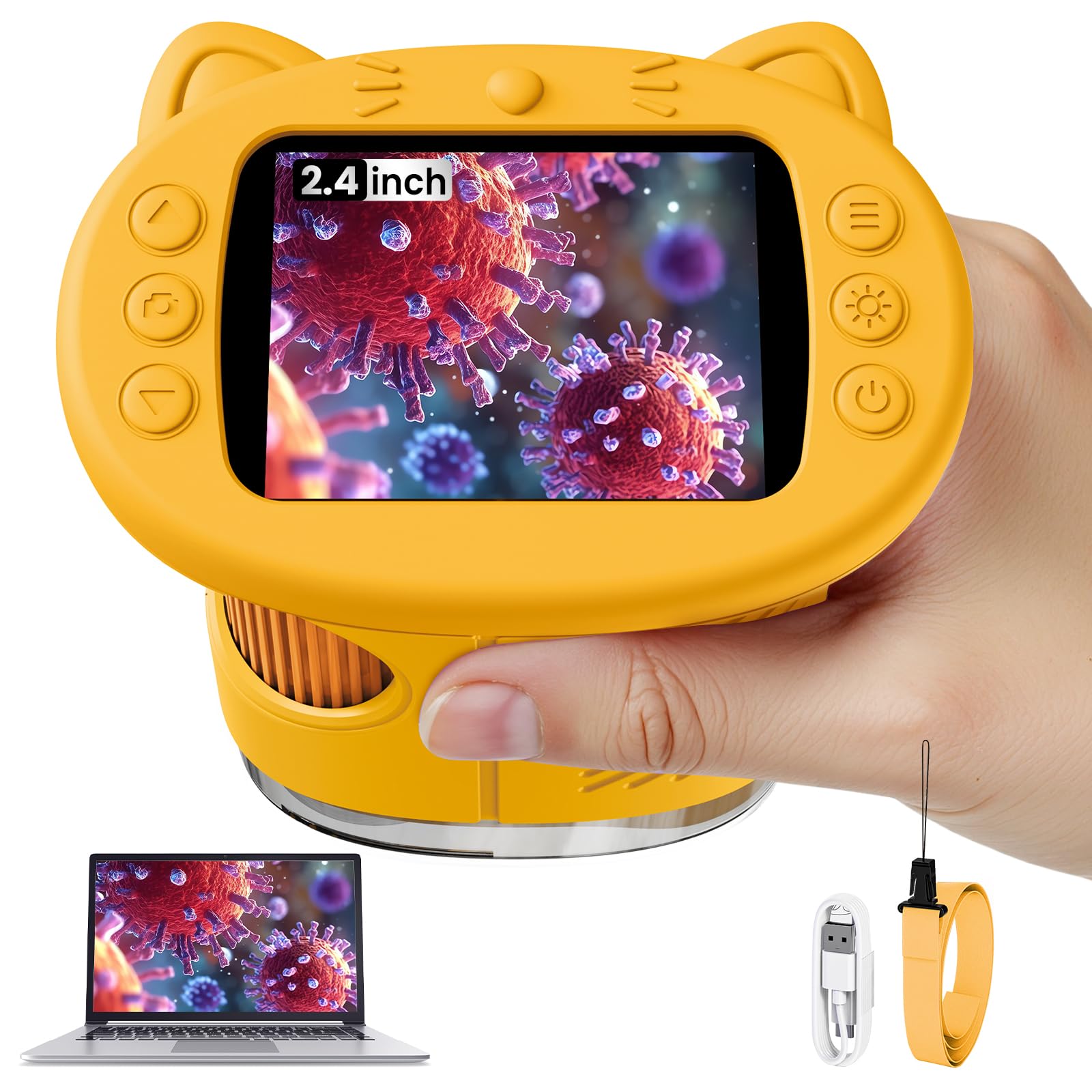 Microscopio para niños, microscopio digital de 2.4 pulgadas con aumento de 1000X, cámara de mano, mini lupa de bolsillo, juguetes educativos de regalos de cumpleaños de Navidad para mayores de 3
