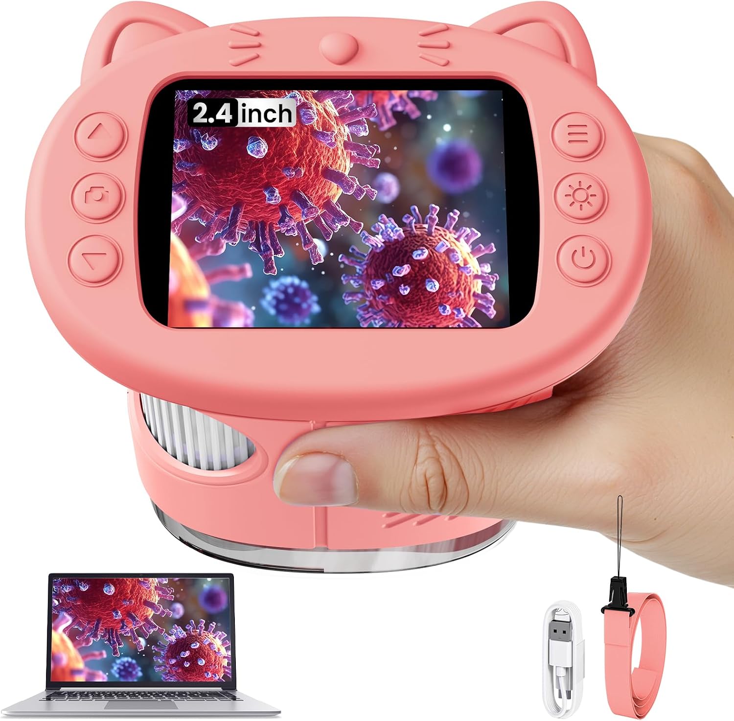 Microscopio para niños, microscopio digital de 2.4 pulgadas con aumento de 1000X, cámara de mano, mini lupa de bolsillo, juguetes educativos de regalos de cumpleaños de Navidad para mayores de 3