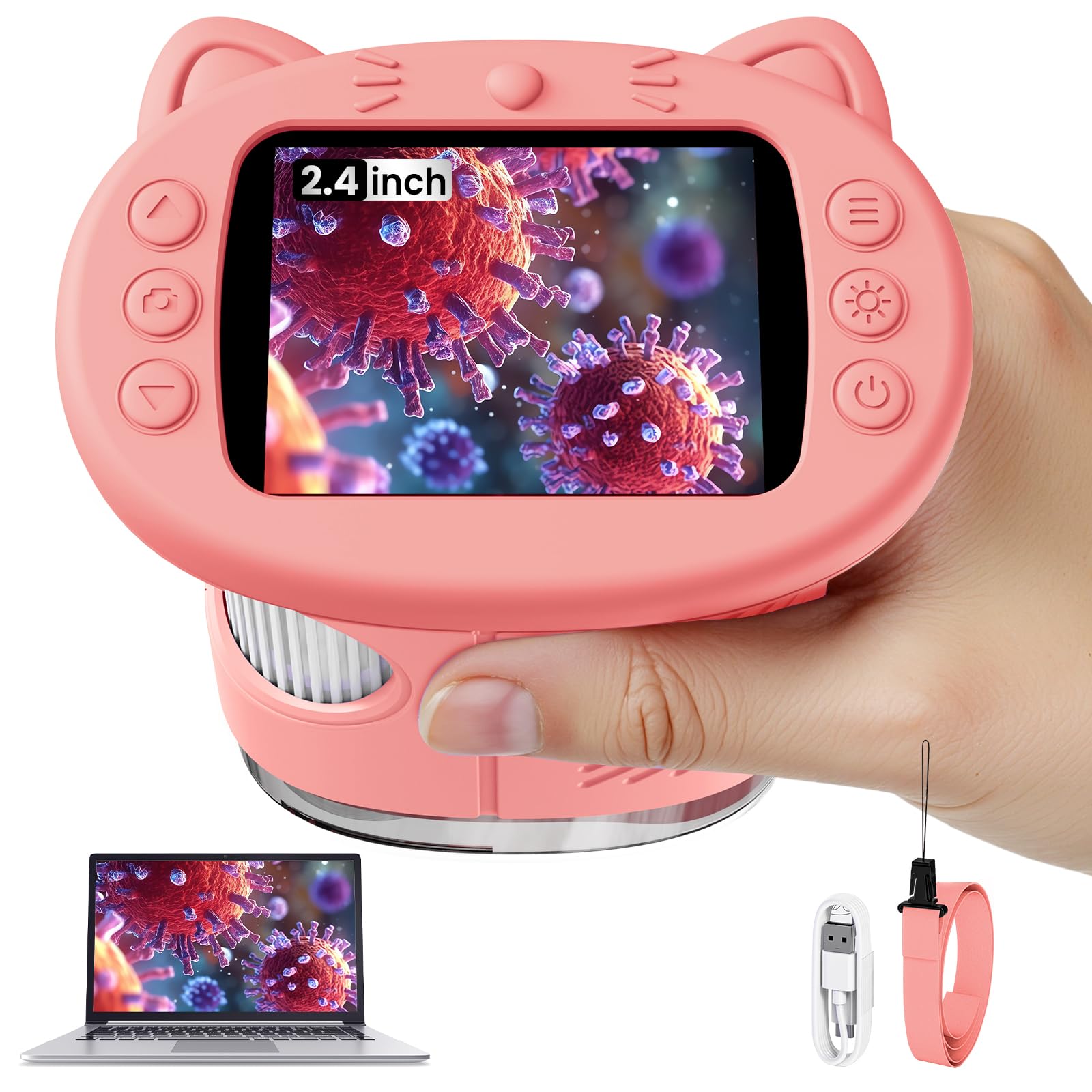 Microscopio para niños, microscopio digital de 2.4 pulgadas con aumento de 1000X, cámara de mano, mini lupa de bolsillo, juguetes educativos de regalos de cumpleaños de Navidad para mayores de 3