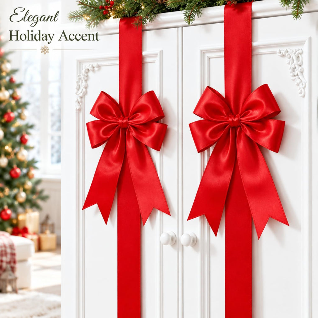 Red Pre-Tied Christmas Cabinet Bows with Long Ribbon Tails – 39.4 in Festive Holiday Decorations for Kitchen Cabinets, Doors, Chairs and Stair Railings, 2/4/6/8-Pack