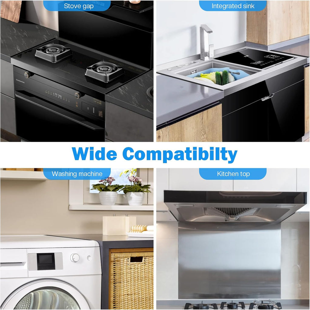 Stainless Steel Stove Gap Covers,Stove Gap Filler,kitchen stove counter gap cover,Easy to Clean Gap Filler,Easy retractable Length 13.8" to 27.6",Black(2PCS)