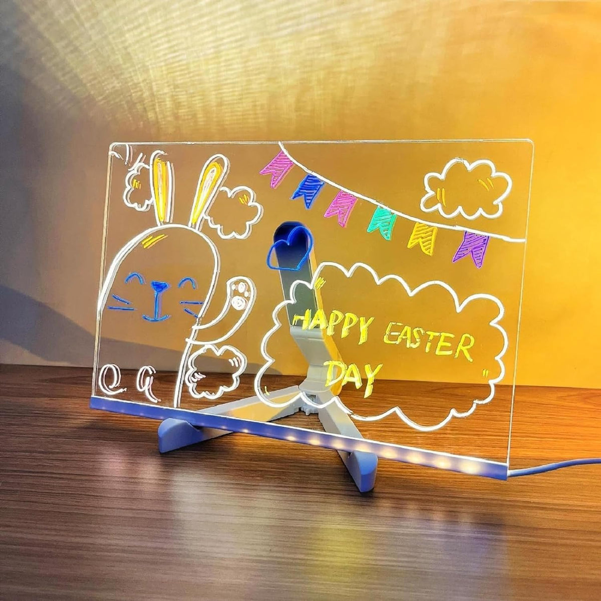 LED Acrylic Message Board with Stand – Reusable Light-Up Drawing & Writing Sign with Fluorescent Markers