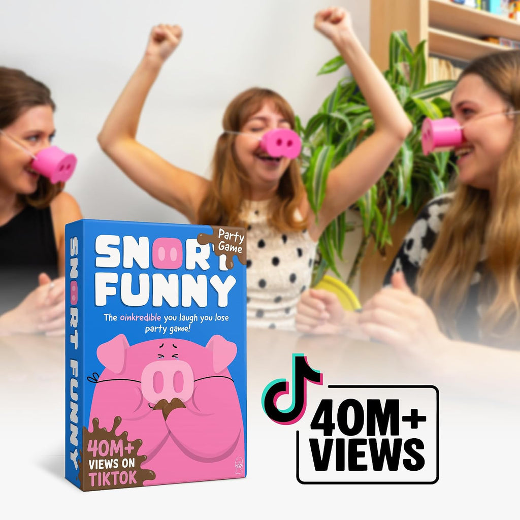 Snort Funny – If You Laugh, You Lose Party Game | 150 Challenge Cards, 5 Pig Snouts & Mud Tokens | Fun Family Game for Kids, Adults, Friends & Game Nights