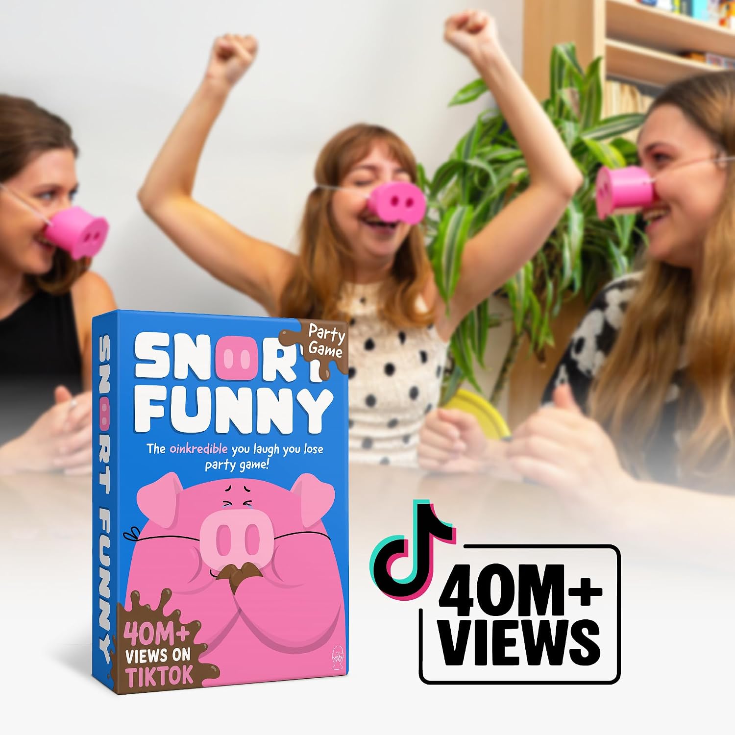 Snort Funny – If You Laugh, You Lose Party Game | 150 Challenge Cards, 5 Pig Snouts & Mud Tokens | Fun Family Game for Kids, Adults, Friends & Game Nights
