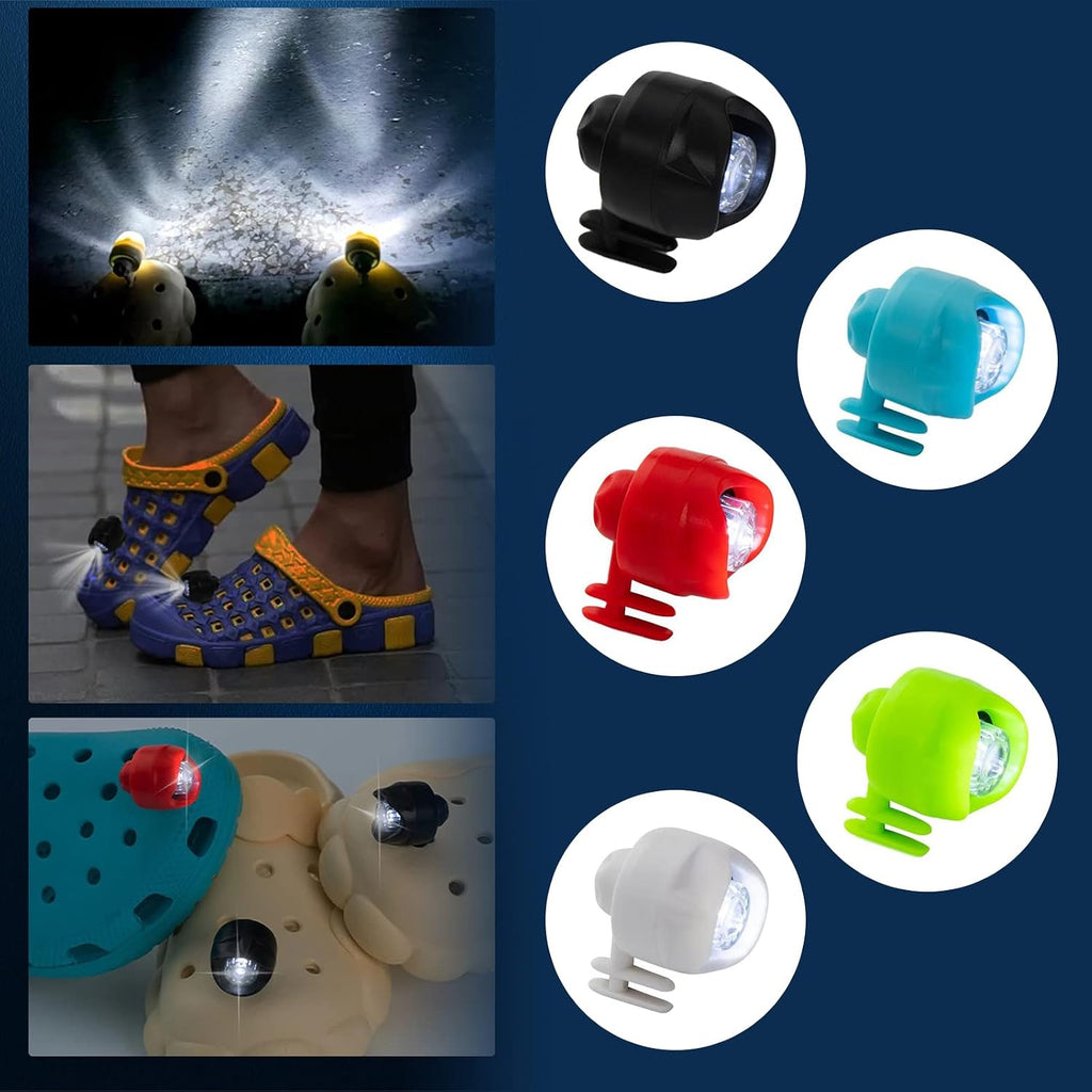 Headlights for Croc, Pack of 2 Waterproof LED Light for Shoes, Shoe Decoration Lights, Adjustable, Clogs Shoes Headlights for Camping, Hiking, Cycling, Suitable for Adults Children (Red)