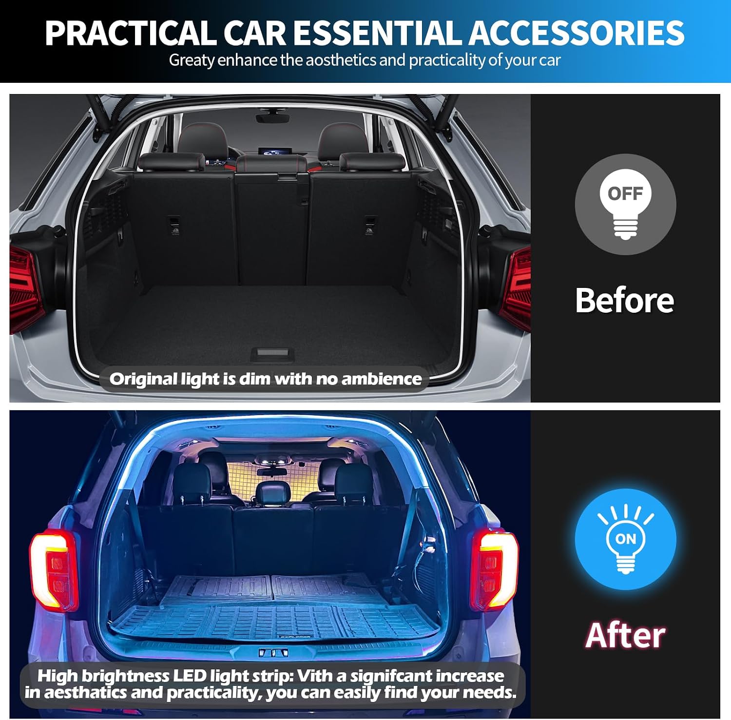 Universal Car Trunk LED Light Strip | Plug & Play Cargo Lighting with Dynamic Start-Up Scan & Steady-On Mode