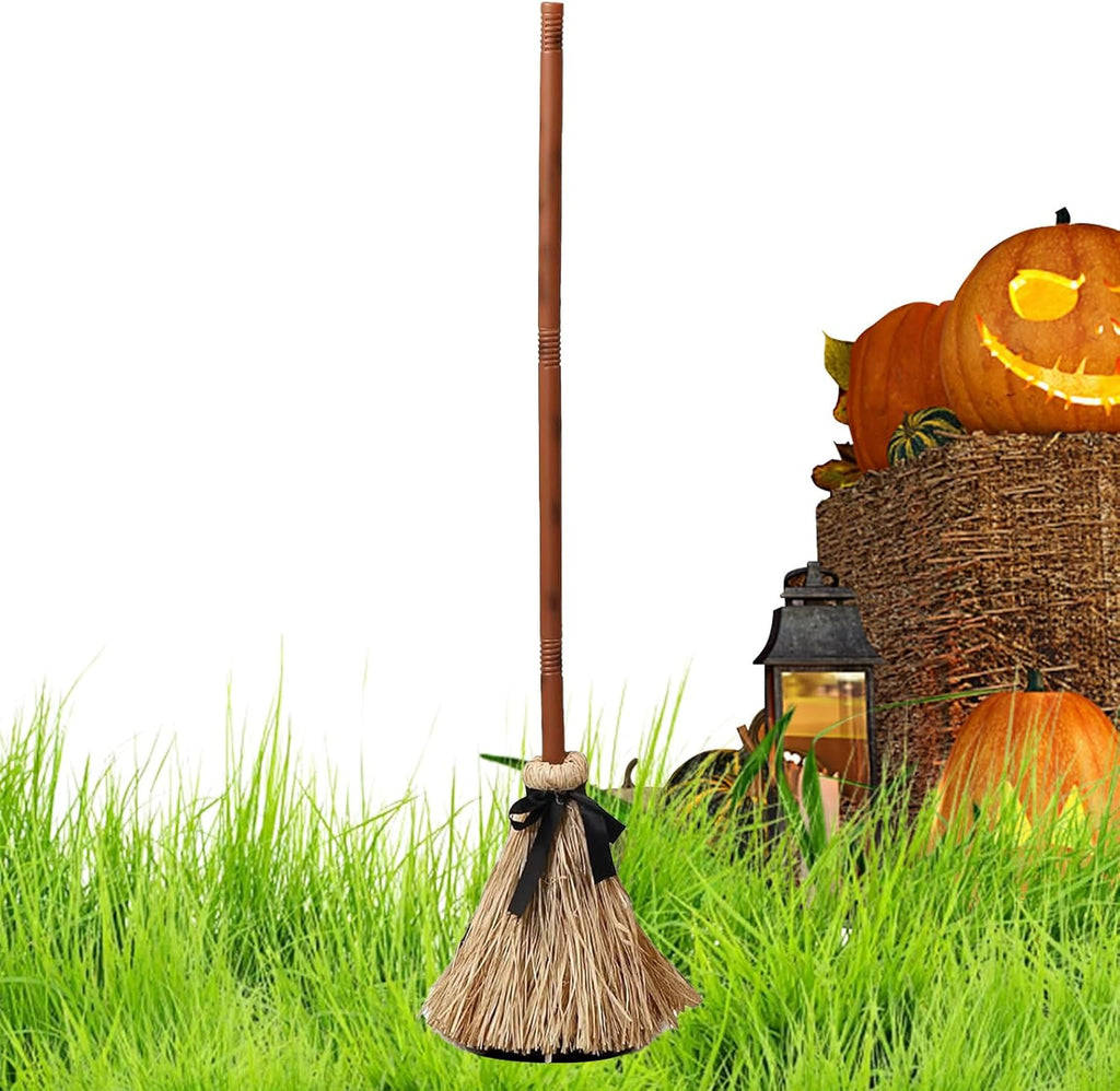 New Halloween Floating Witch's Broom - Animated Wobbling Magic Broomstick Prop for Haunted House Decor