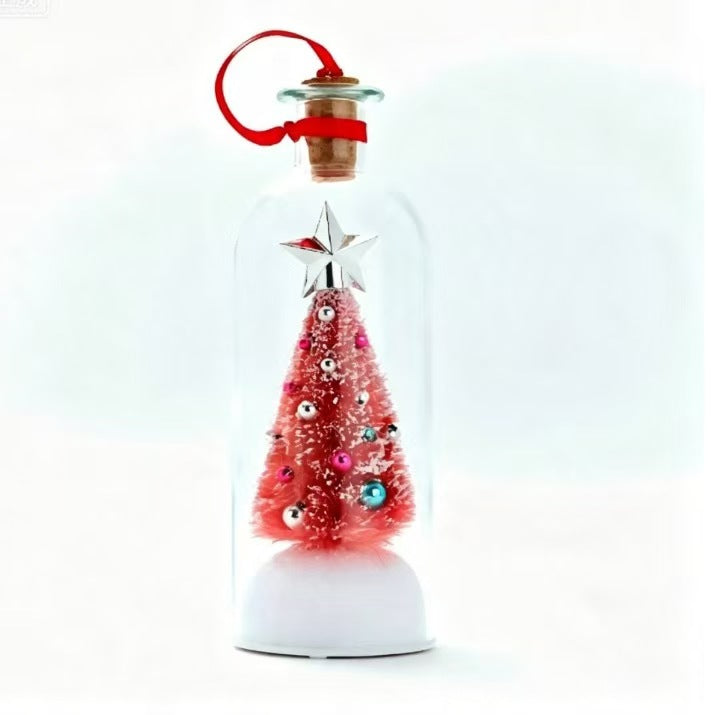 Recordable Christmas Message in a Bottle – Glass Holiday Keepsake with Mini Tree, Rose or Snowman