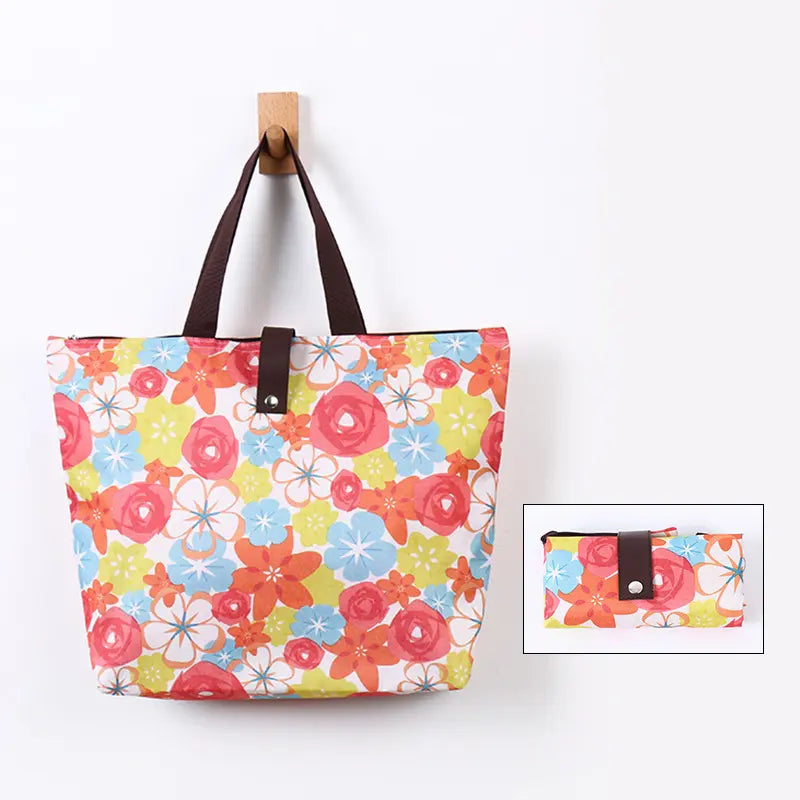 Portable Oxford cloth shopping bag waterproof foldable portable advertising Oxford cloth bag flowers