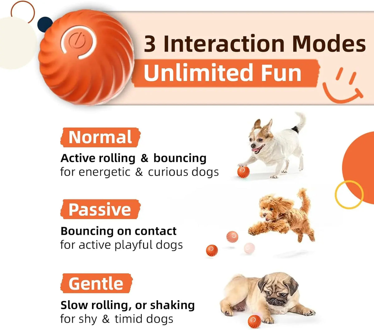 GTTQ Interactive Dog Ball - 2.7" Motion Activated Automatic Rolling Toy, USB Rechargeable & Durable Outdoor Pet Ball