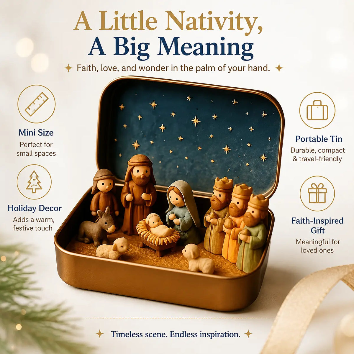Pocket-Size Mini Nativity Scene Set – Hand-Painted Christmas Figurines with Storage Box