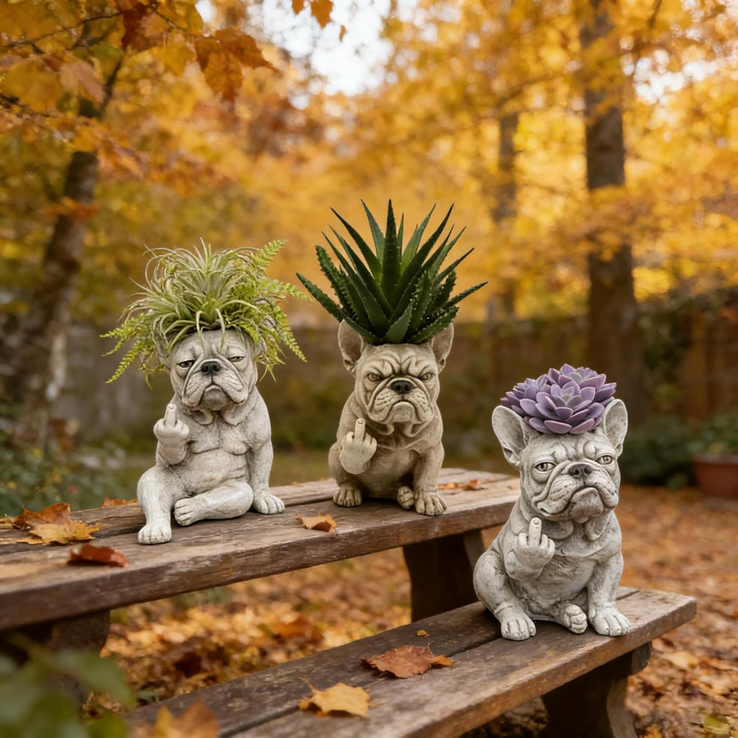 Funny French Bulldog Planter – Middle Finger Resin Succulent Pot, Cheeky Dog Statue for Desk & Garden, Unique Gift for Dog & Plant Lovers