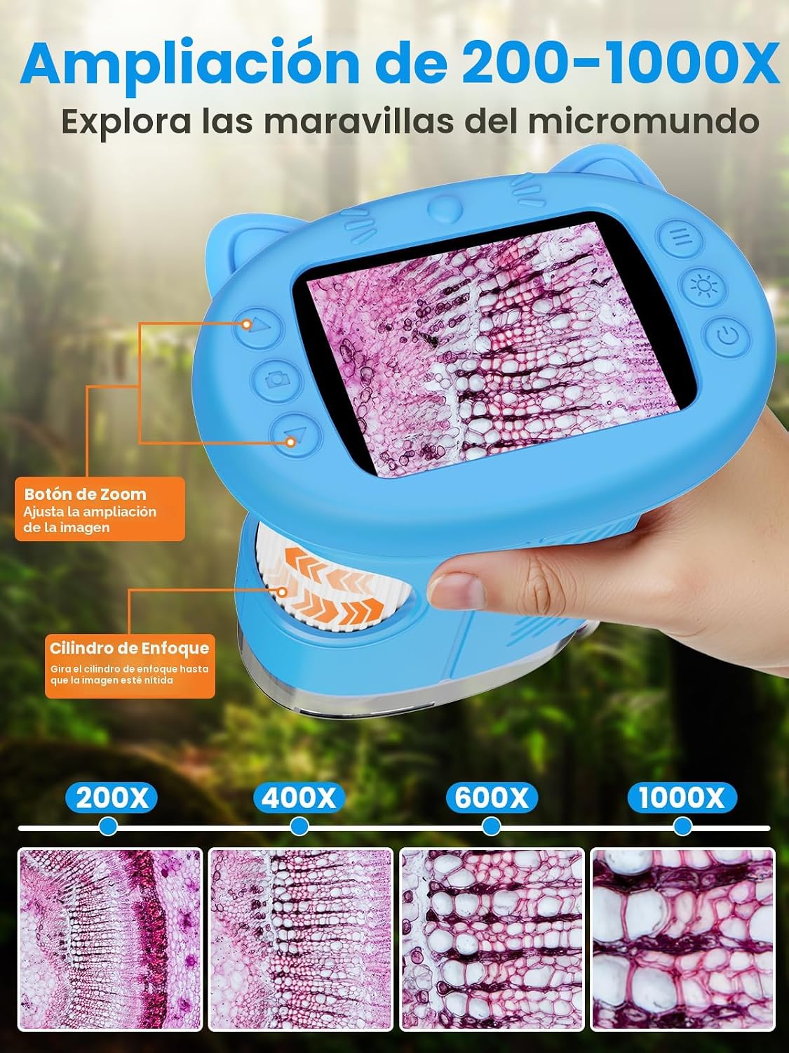 Microscopio para niños, microscopio digital de 2.4 pulgadas con aumento de 1000X, cámara de mano, mini lupa de bolsillo, juguetes educativos de regalos de cumpleaños de Navidad para mayores de 3