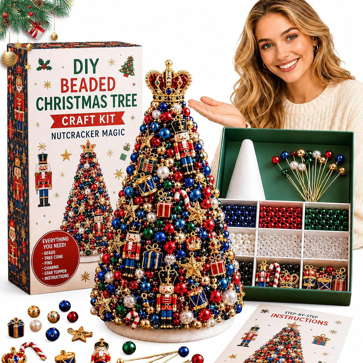 DIY Beaded Christmas Tree Kit – Handmade Tabletop Holiday Decoration Craft Set
