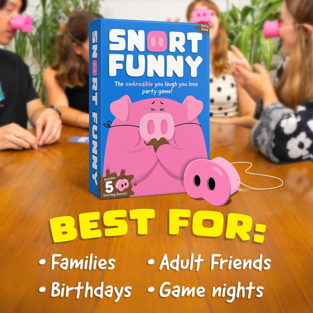 Snort Funny – If You Laugh, You Lose Party Game | 150 Challenge Cards, 5 Pig Snouts & Mud Tokens | Fun Family Game for Kids, Adults, Friends & Game Nights