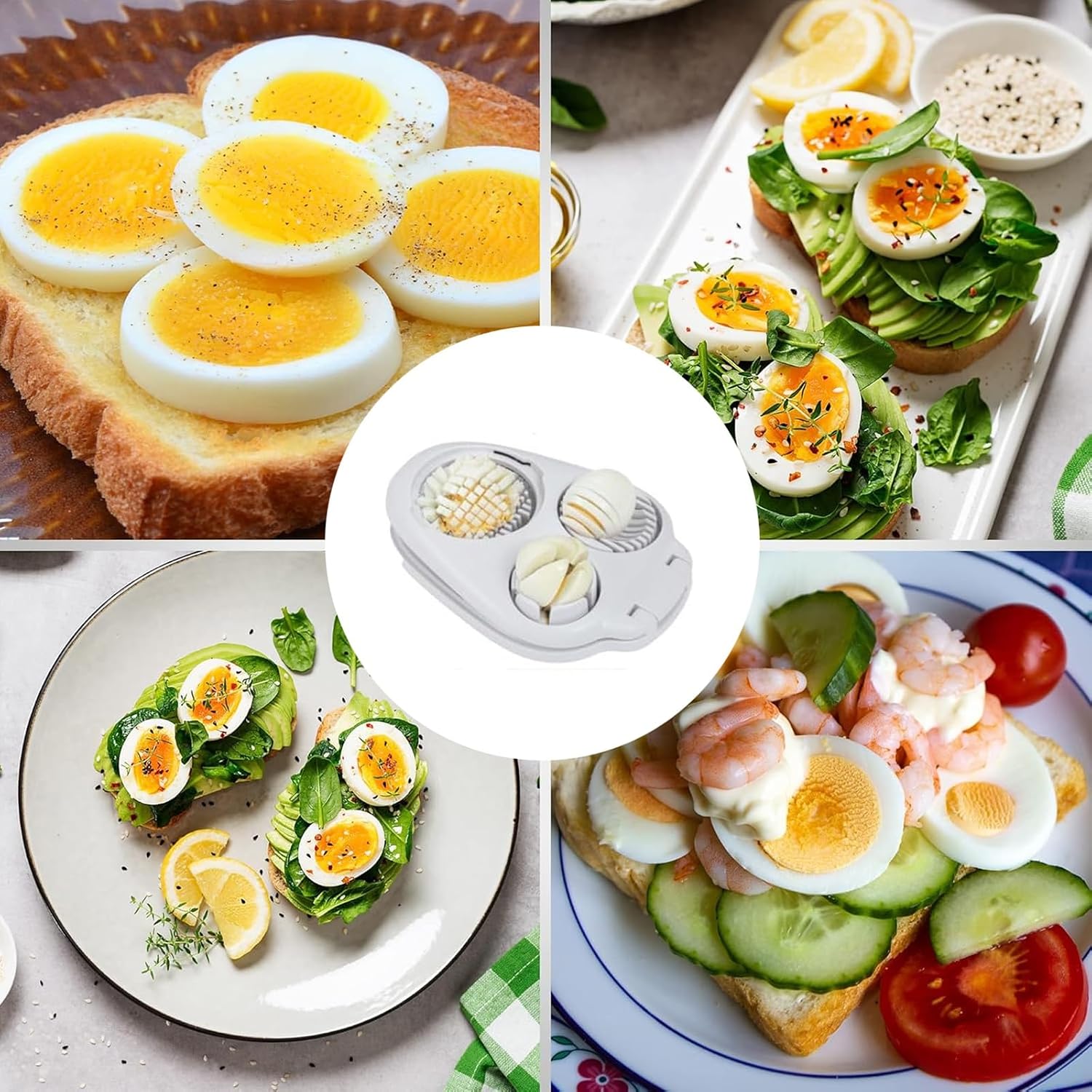 3 in 1 egg slicer for hard boiled eggs heavy duty with Stainless Steel Wires,3 Slice Modes Egg Cutter, Press-type Kitchen Chopper Breaker Tool for Strawberry, Mushroom, Grape, Cherry Tomato