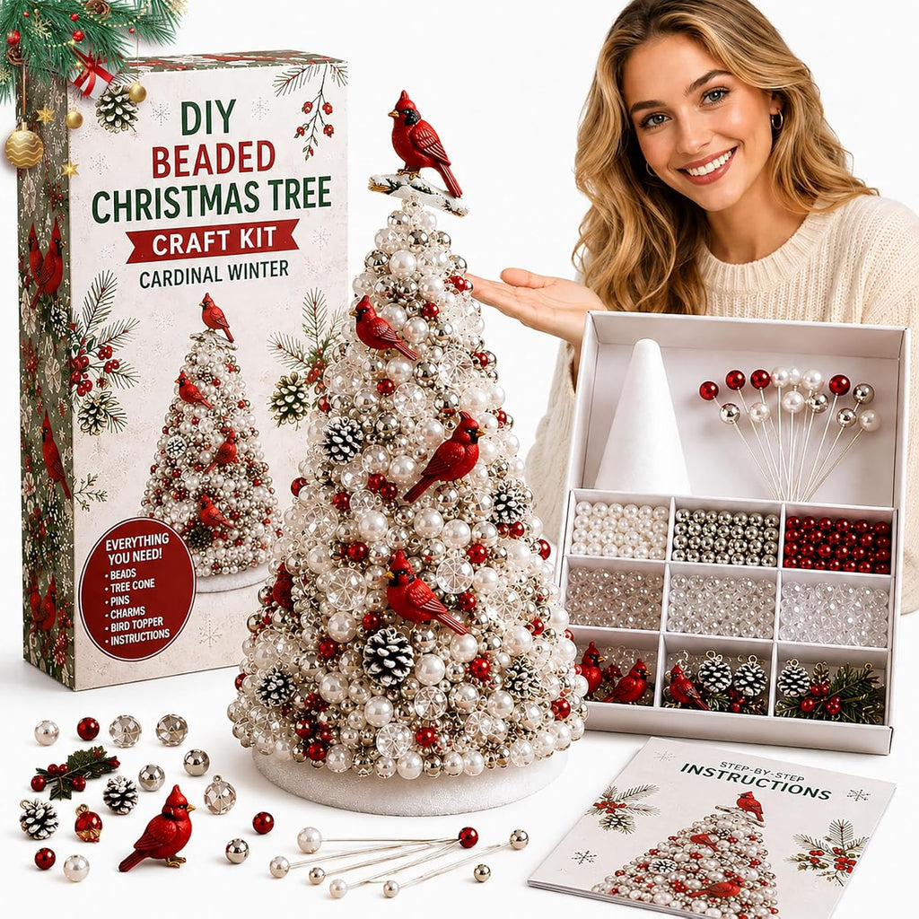 DIY Beaded Christmas Tree Kit – Handmade Tabletop Holiday Decoration Craft Set