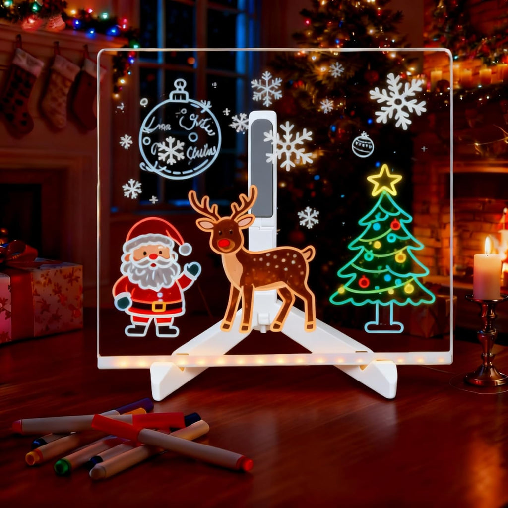 LED Acrylic Message Board with Stand – Reusable Light-Up Drawing & Writing Sign with Fluorescent Markers