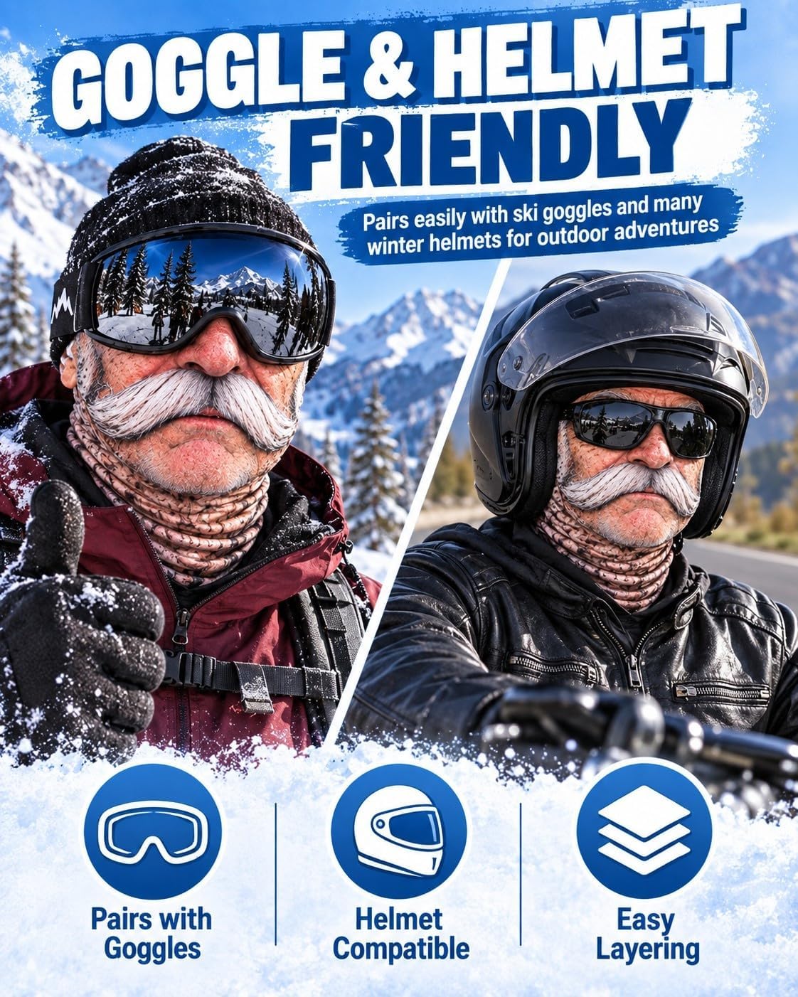 Funny Old Man Balaclava Mask – Realistic 3D-Print Grandpa Face Cover for Skiing, Snowboarding, Halloween & Costume Parties