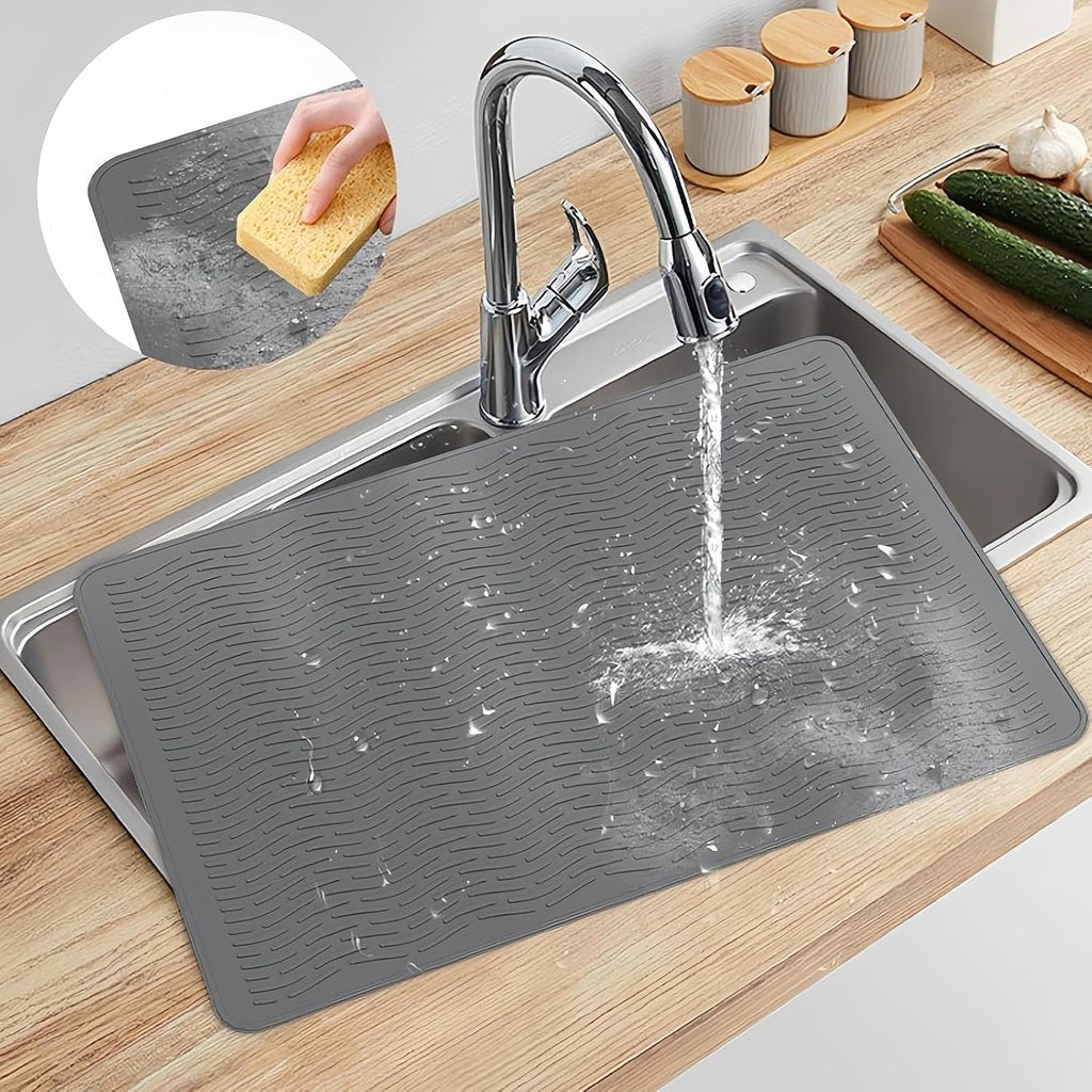 Stop Wet, Cluttered Countertops – Extra-Large Silicone Dish Drying Mat｜Raised Drainage Ridges, Non-Slip Flexible Design for Dishes, Cookware, Coffee Stations & More
