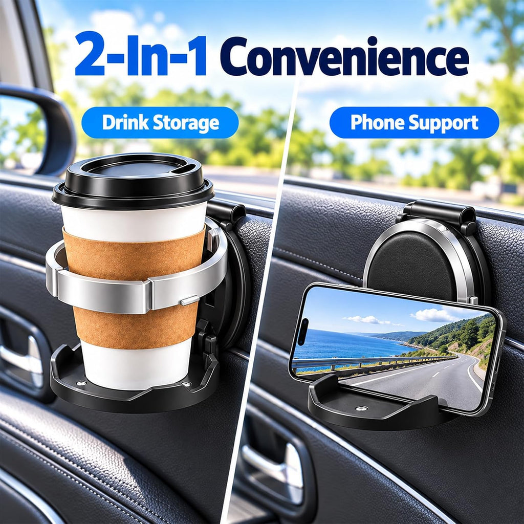 Foldable Car Door Cup Holder – Clip-On Drink Organizer and Phone Stand for Everyday Driving