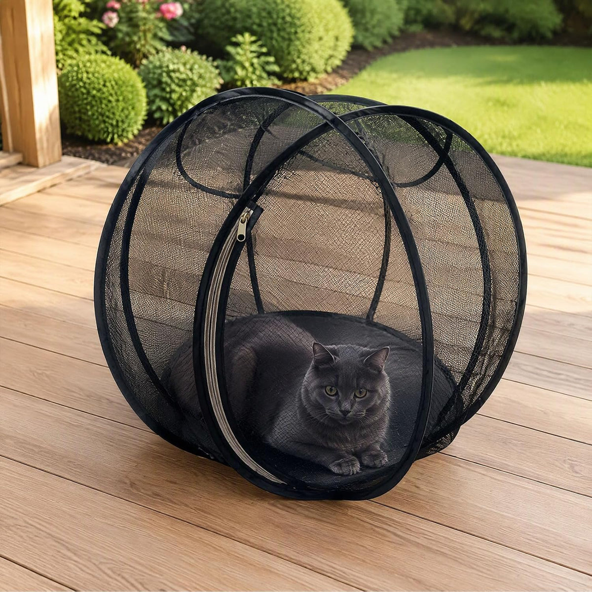 27.6-Inch Foldable Cat Exercise Ball – Rolling Mesh Play Enclosure for Supervised Indoor & Outdoor Exploration