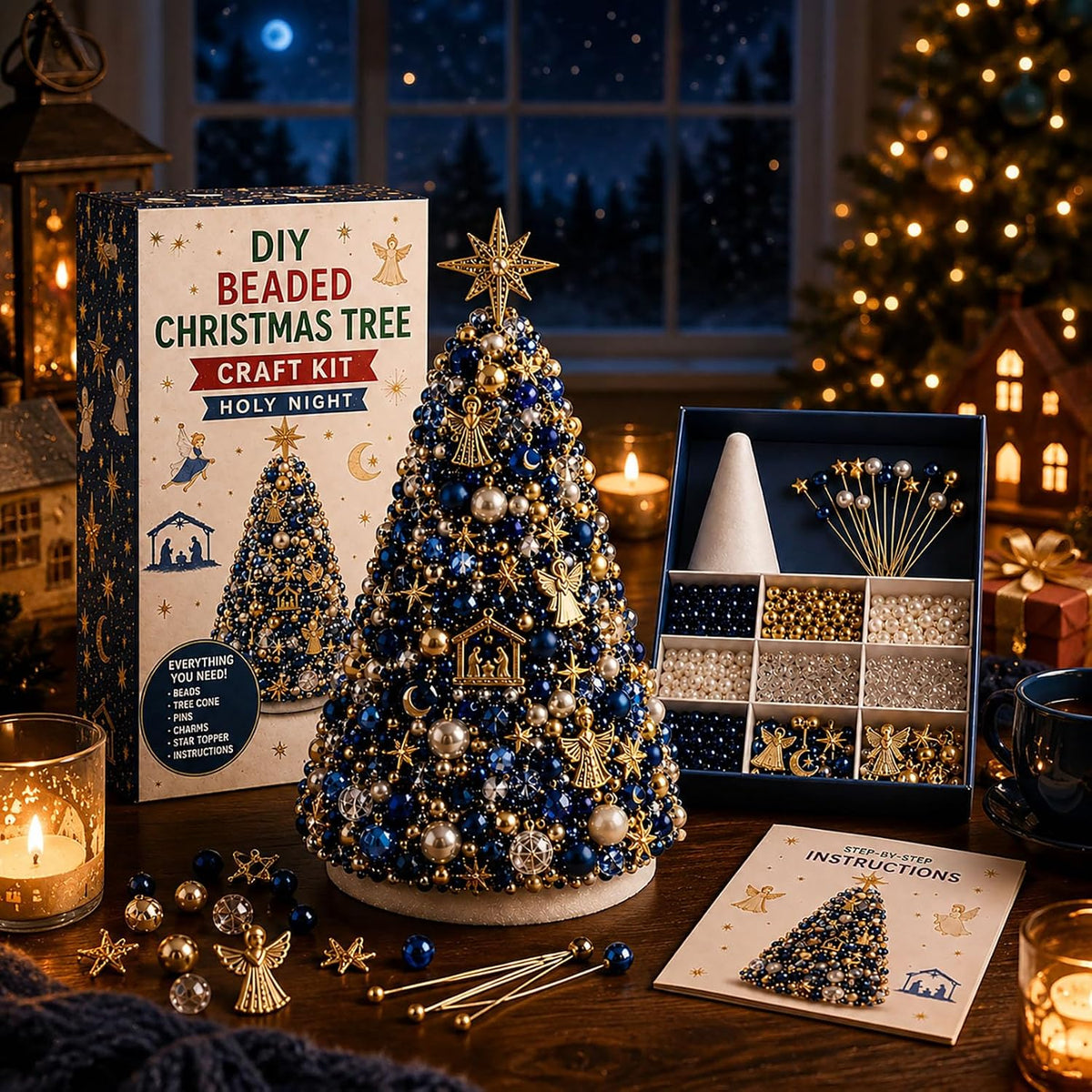 DIY Beaded Christmas Tree Kit – Handmade Tabletop Holiday Decoration Craft Set