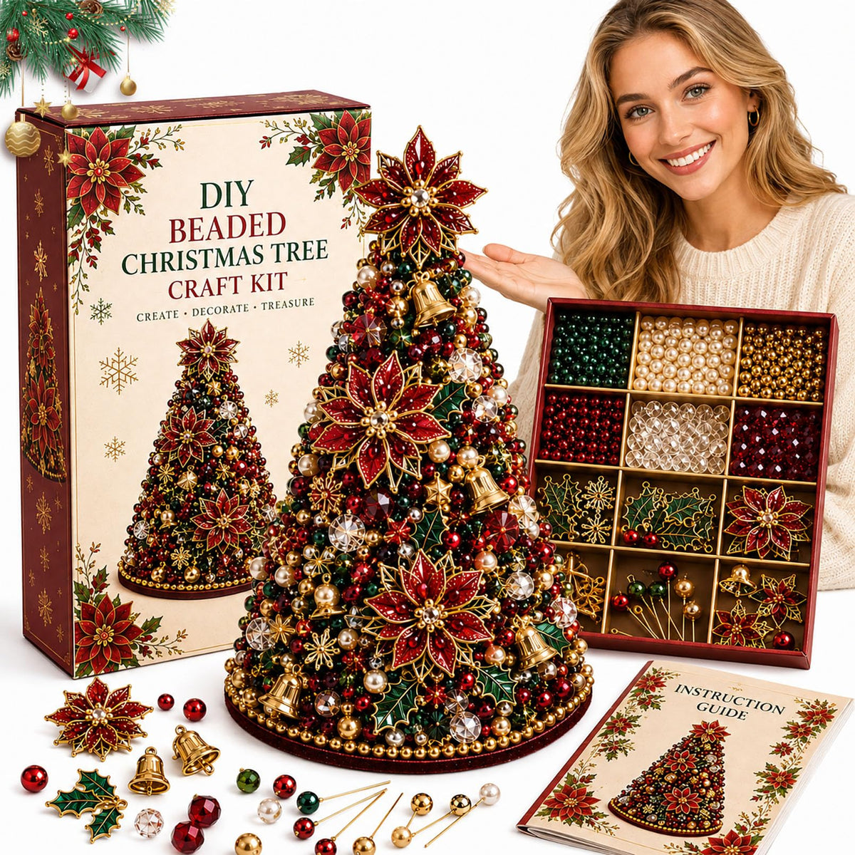 DIY Beaded Christmas Tree Kit – Handmade Tabletop Holiday Decoration Craft Set