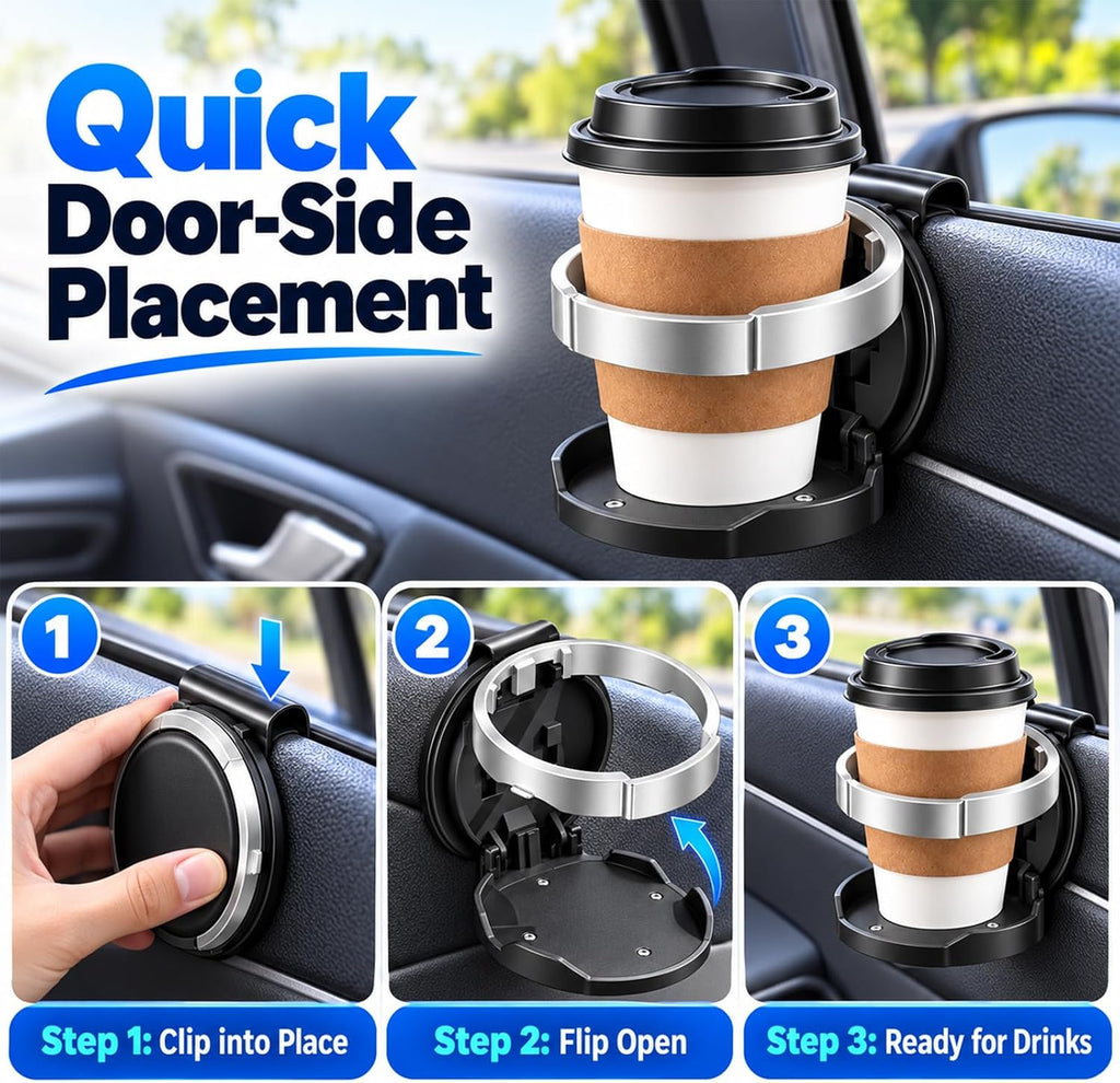 Foldable Car Door Cup Holder – Clip-On Drink Organizer and Phone Stand for Everyday Driving