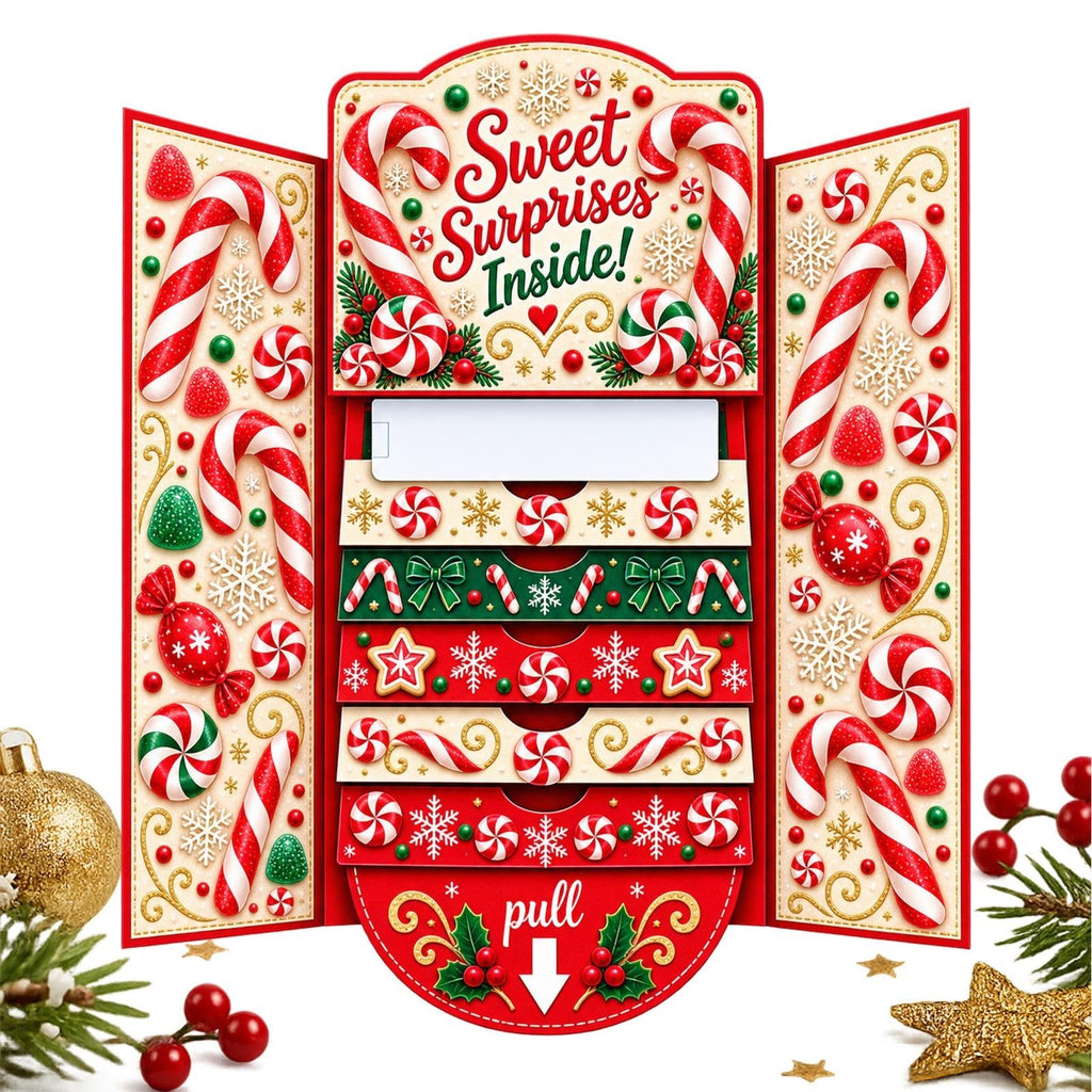 Interactive Christmas Money Gift Card with Pull-Out Surprise – Fold-Out Paper Holiday Card for Cash, Notes and Gift Cards, Candy, Gingerbread, Gnome, Santa or Snowman Designs, 1/3/5-Pack