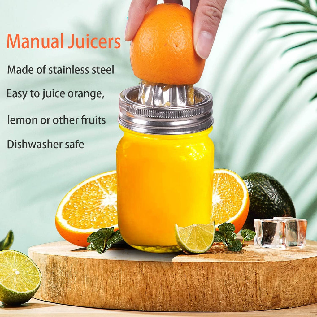 Stainless Steel Mason Jar Juicer Lid with Citrus Reamer - Manual Lemon Squeezer for Wide Mouth Jars
