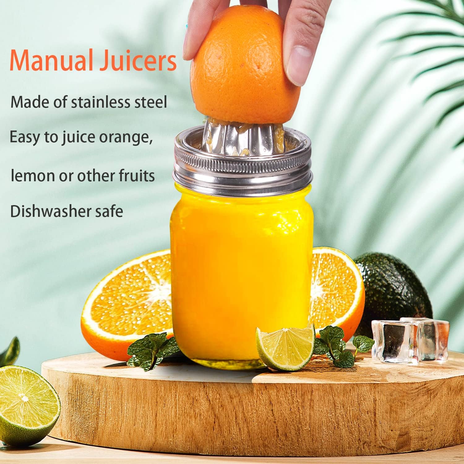 Stainless Steel Mason Jar Juicer Lid with Citrus Reamer - Manual Lemon Squeezer for Wide Mouth Jars