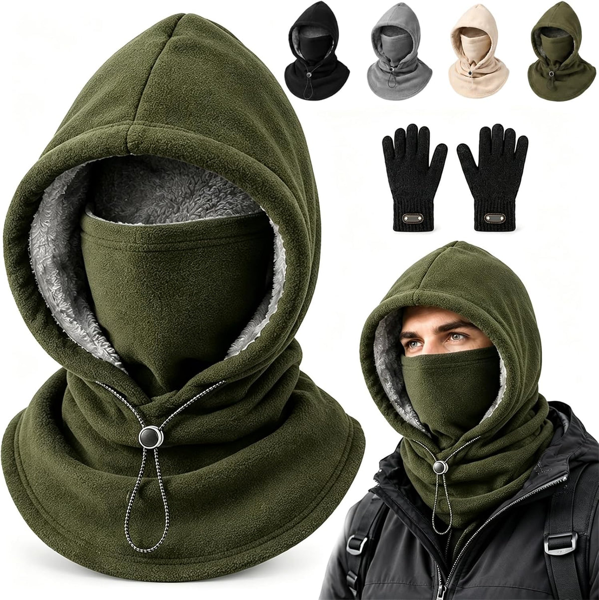 3-in-1 Thermal Balaclava Hood – Adjustable Winter Face Cover, Neck Warmer & Cold-Weather Hood for Men and Women