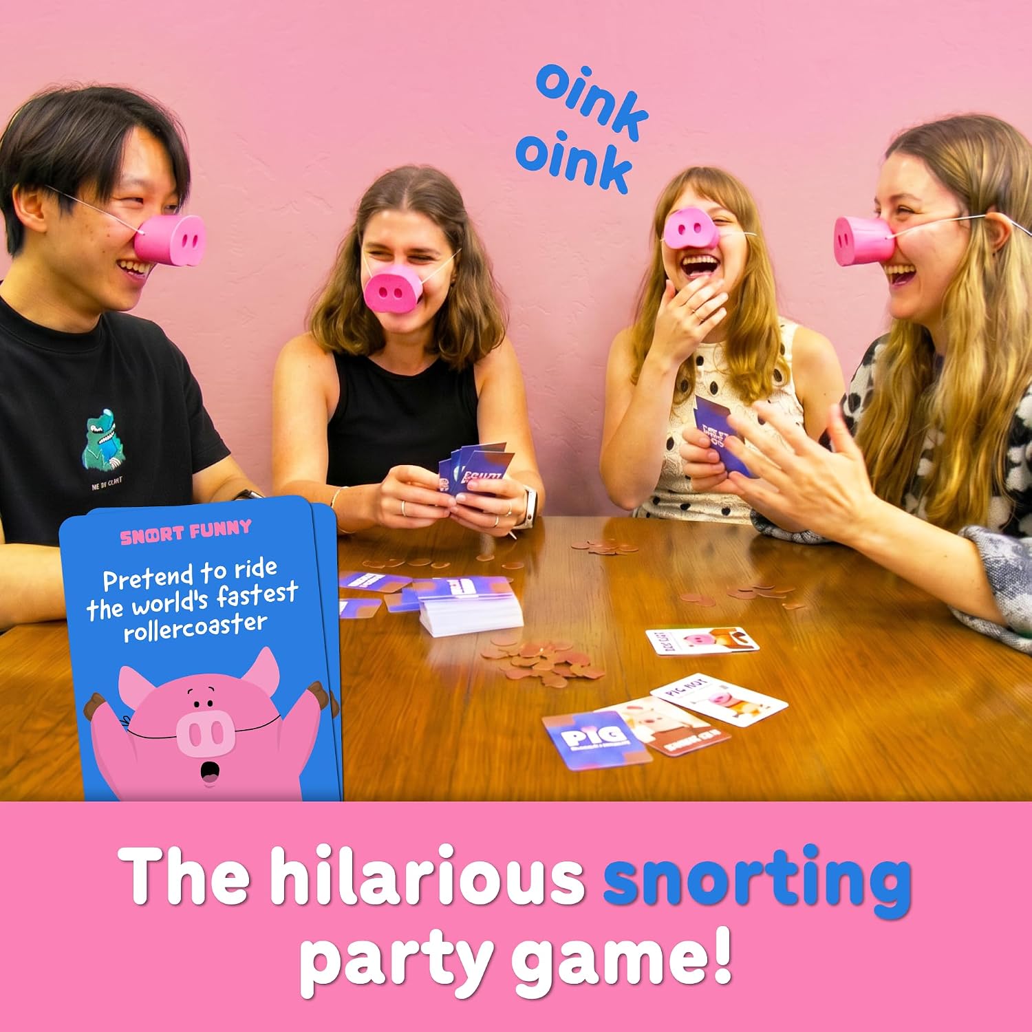 Snort Funny – If You Laugh, You Lose Party Game | 150 Challenge Cards, 5 Pig Snouts & Mud Tokens | Fun Family Game for Kids, Adults, Friends & Game Nights