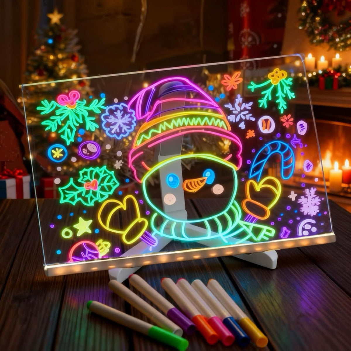 LED Acrylic Message Board with Stand – Reusable Light-Up Drawing & Writing Sign with Fluorescent Markers