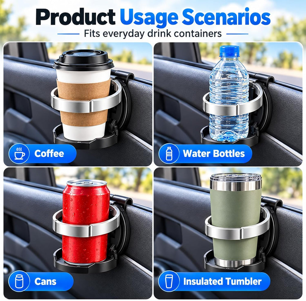 Foldable Car Door Cup Holder – Clip-On Drink Organizer and Phone Stand for Everyday Driving