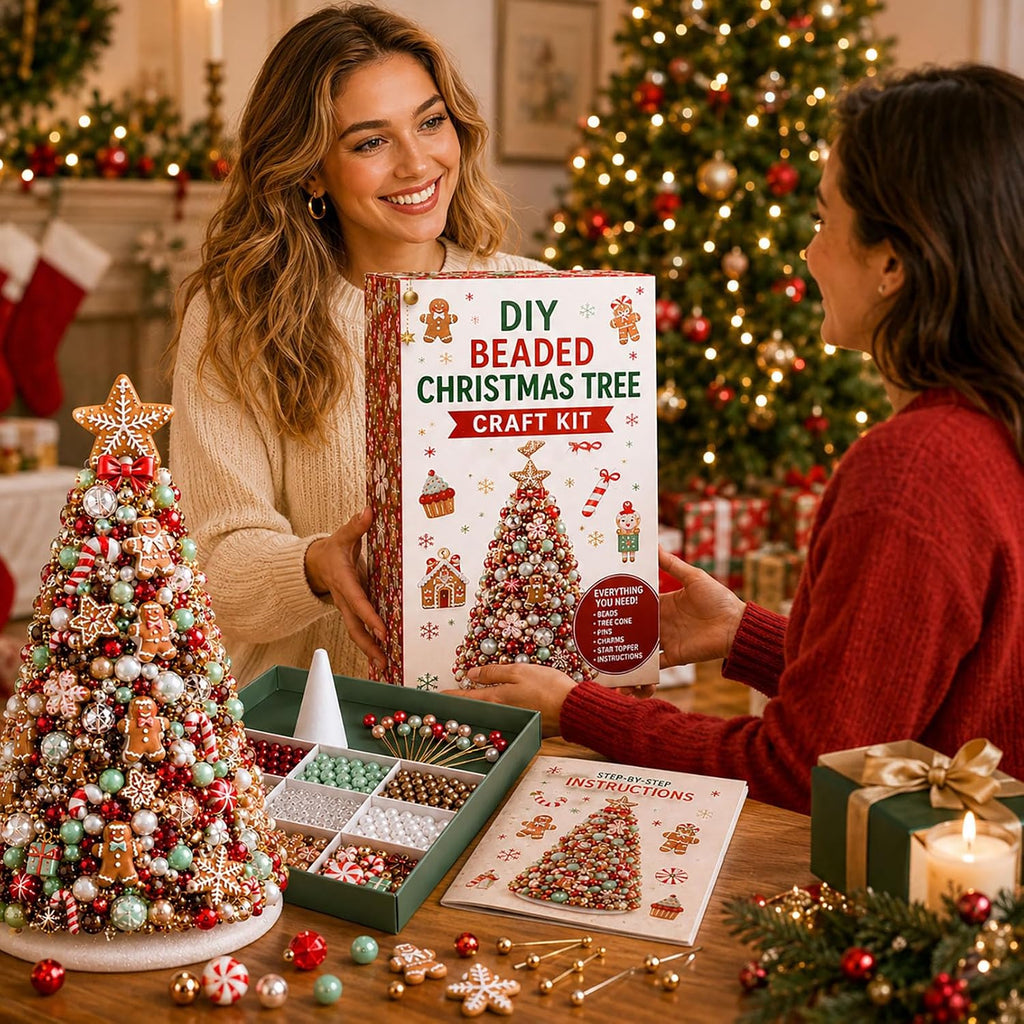DIY Beaded Christmas Tree Kit – Handmade Tabletop Holiday Decoration Craft Set