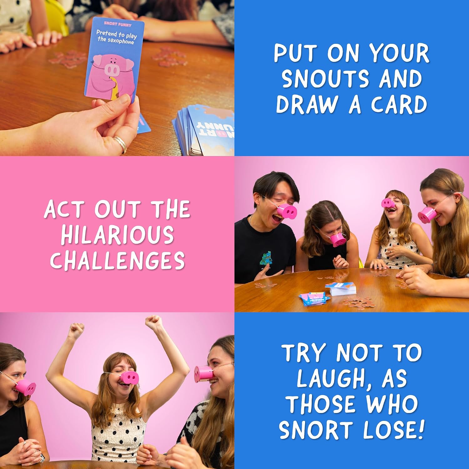 Snort Funny – If You Laugh, You Lose Party Game | 150 Challenge Cards, 5 Pig Snouts & Mud Tokens | Fun Family Game for Kids, Adults, Friends & Game Nights