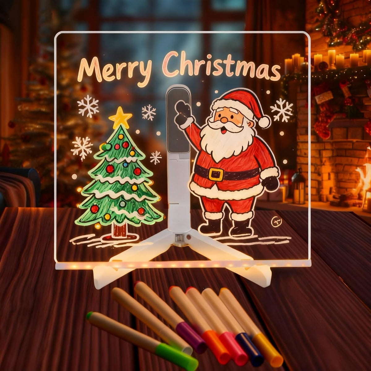 LED Acrylic Message Board with Stand – Reusable Light-Up Drawing & Writing Sign with Fluorescent Markers