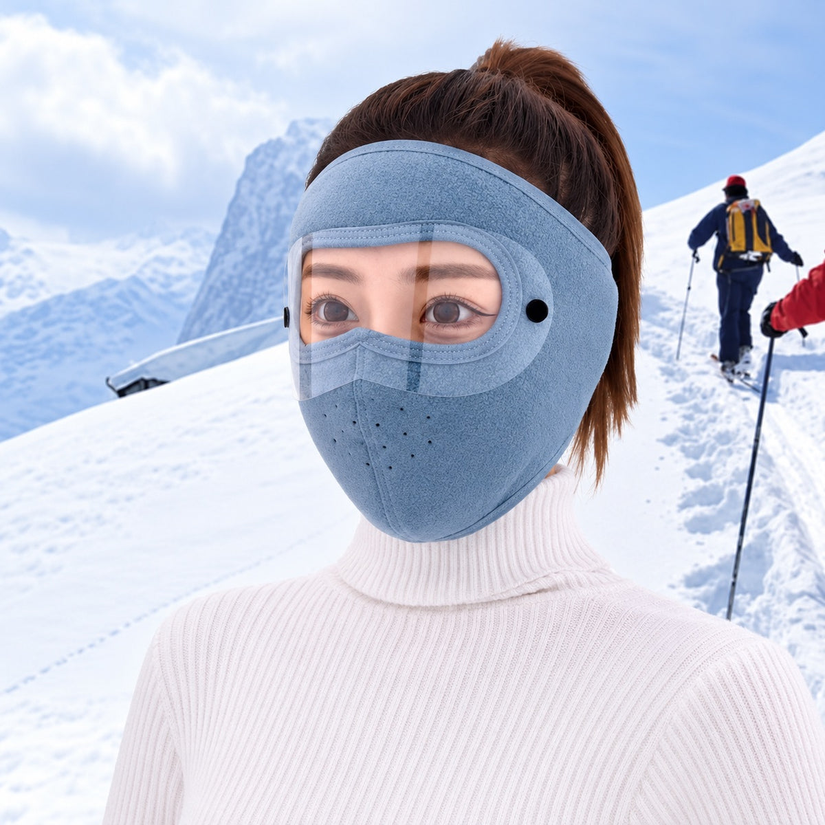 Winter Fleece Face Mask with Clear Wind Shield – Adjustable Full-Coverage Balaclava for Skiing, Cycling & Cold-Weather Outdoor Activities