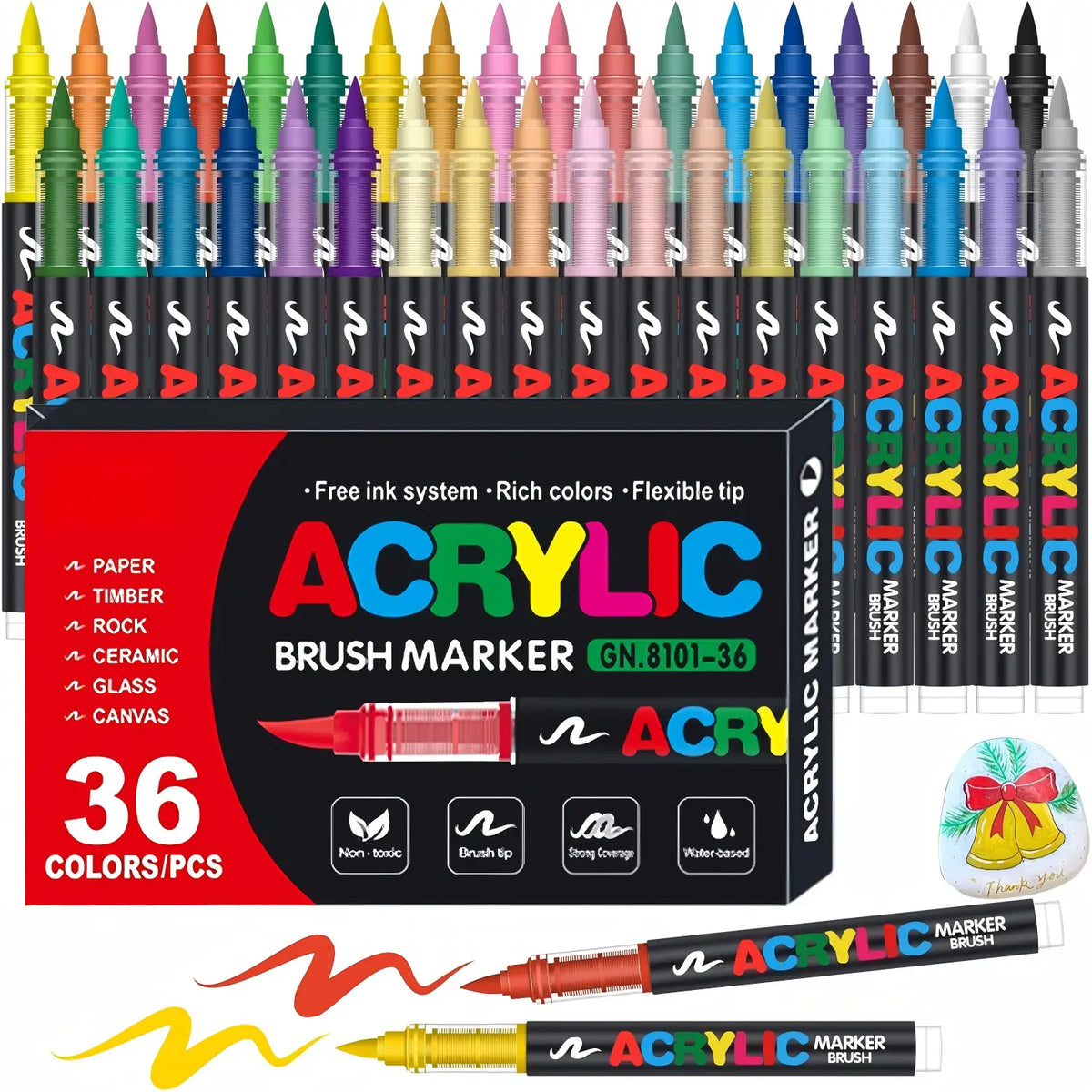 Acrylic Paint Marker Set – Soft Brush Tip Paint Pens, 12/24/36/48/72 Colors